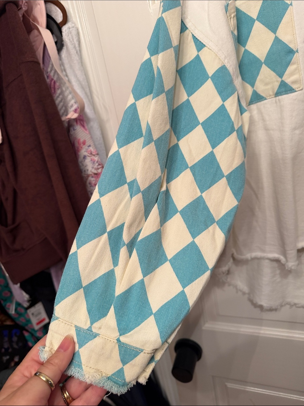 POL White Button-Front jacket with Blue teal Diamond accents nwt medium - Picture 3 of 7